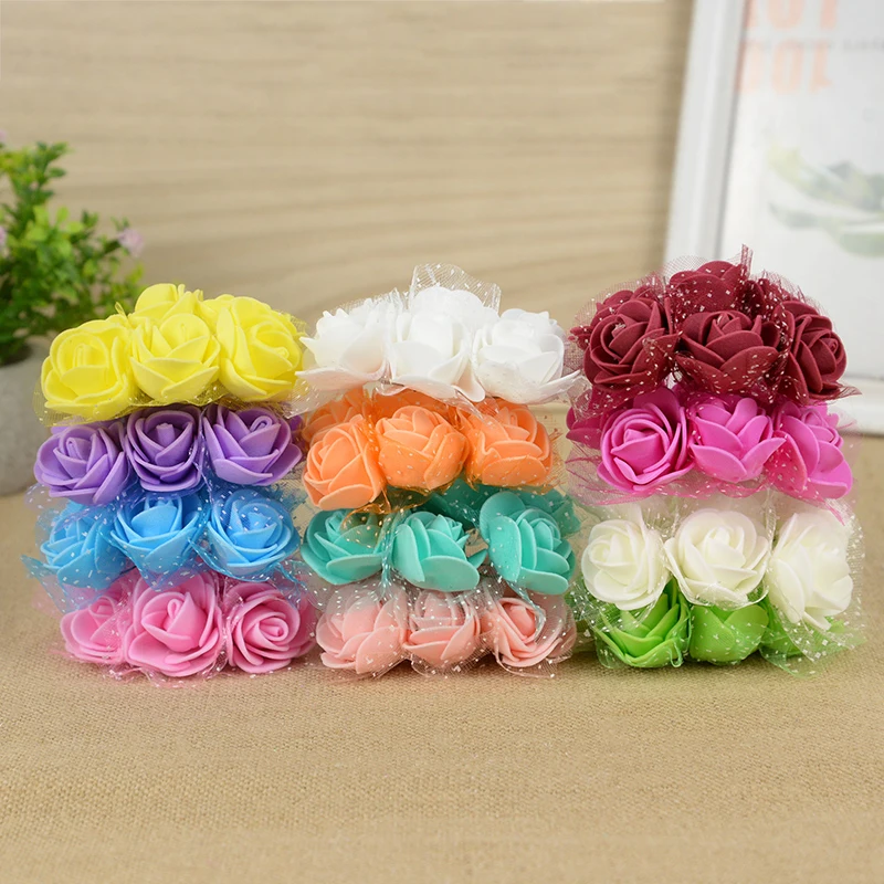 36/72pcs Mini Foam Flower Artificial Rose Flowers Wedding Home Decoration DIY Wreath Craft Bridal Handband Garland Accessories