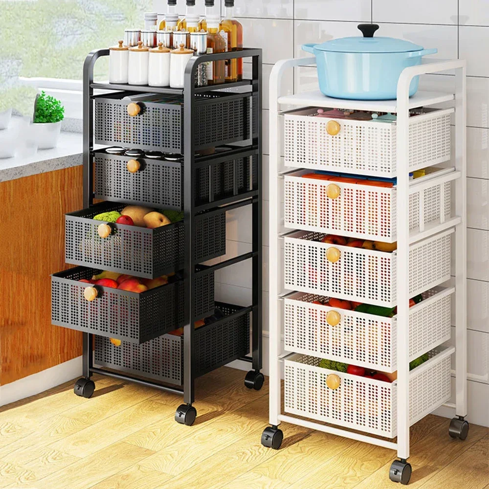 

Kitchen Organizers Kitchen Trolley Drawer Type Kitchen Drain Fruit Shelves Vegetable Basket Shelf Multi-Function Storage Rack