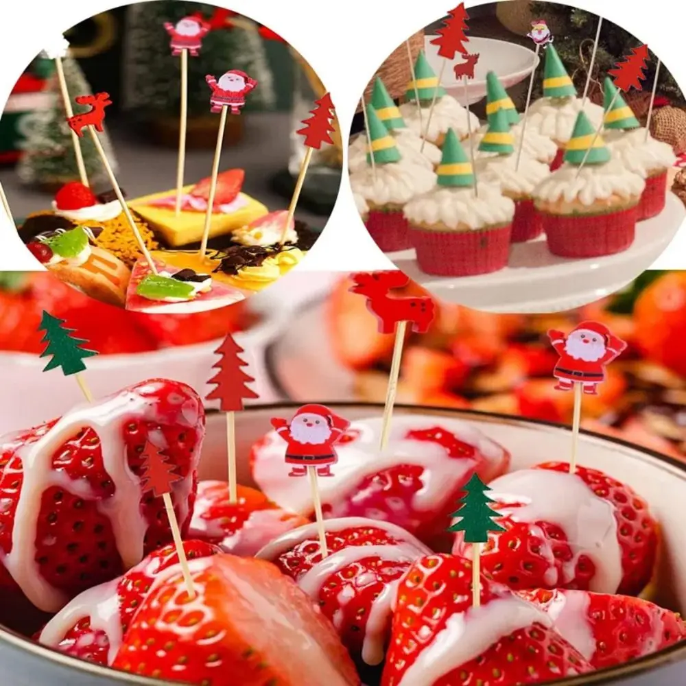 50/100Pcs Disposable Christmas Toothpicks Snowman Xmas Tree Christmas Fruit Picks Santa Claus Xmas Party Supplies