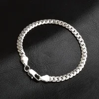 925 Sterling Silver Bracelet 6mm 18cm Flat Side Chain Lobster Clasp For Woman Man Wedding Engagement Jewelry Silver Bracelet - Image 5