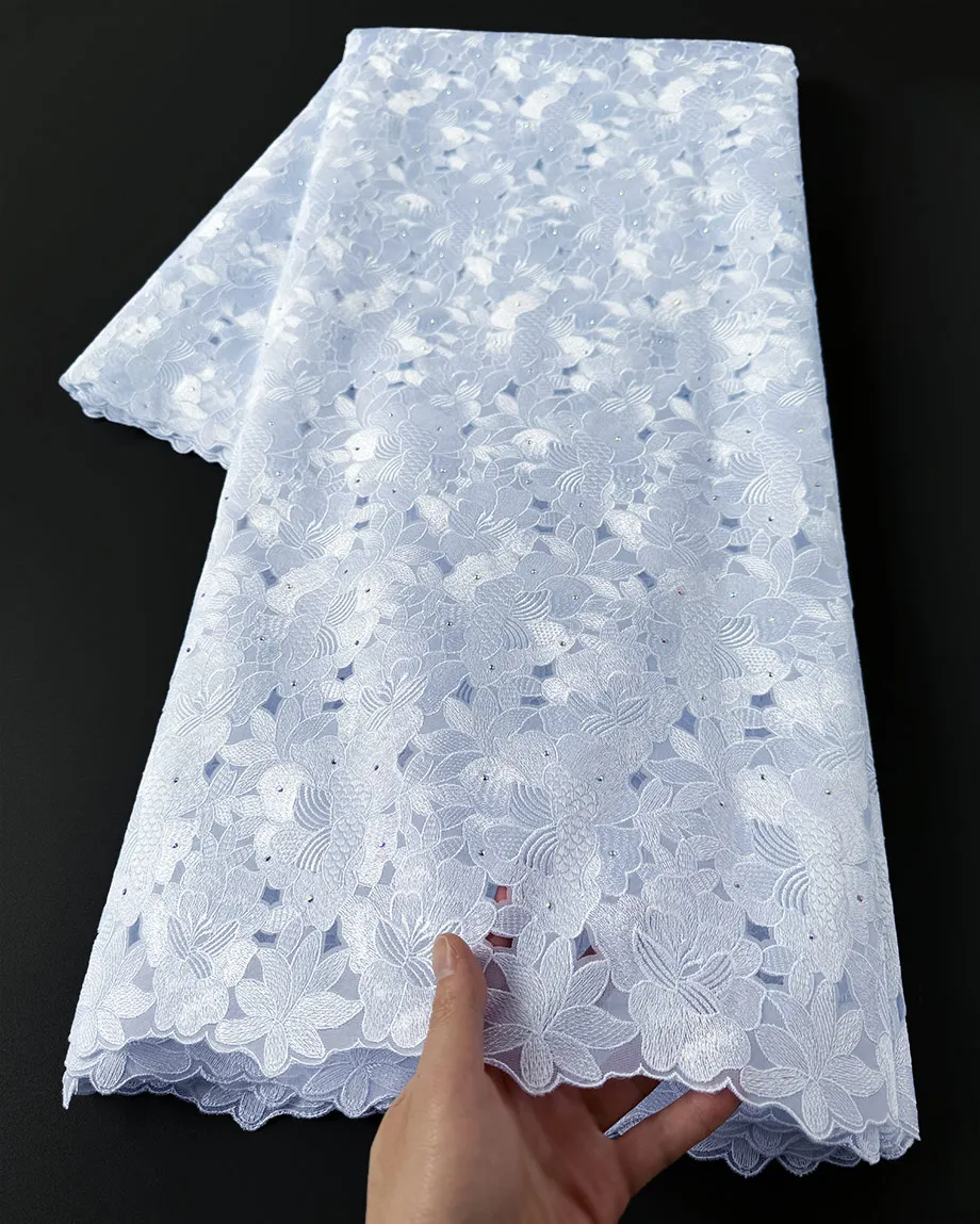 Highest Quality Double Handcut Lace Soft African Organza Voile Fabric 2026 Minute Embroidery Sewing inspired Traditional Wear