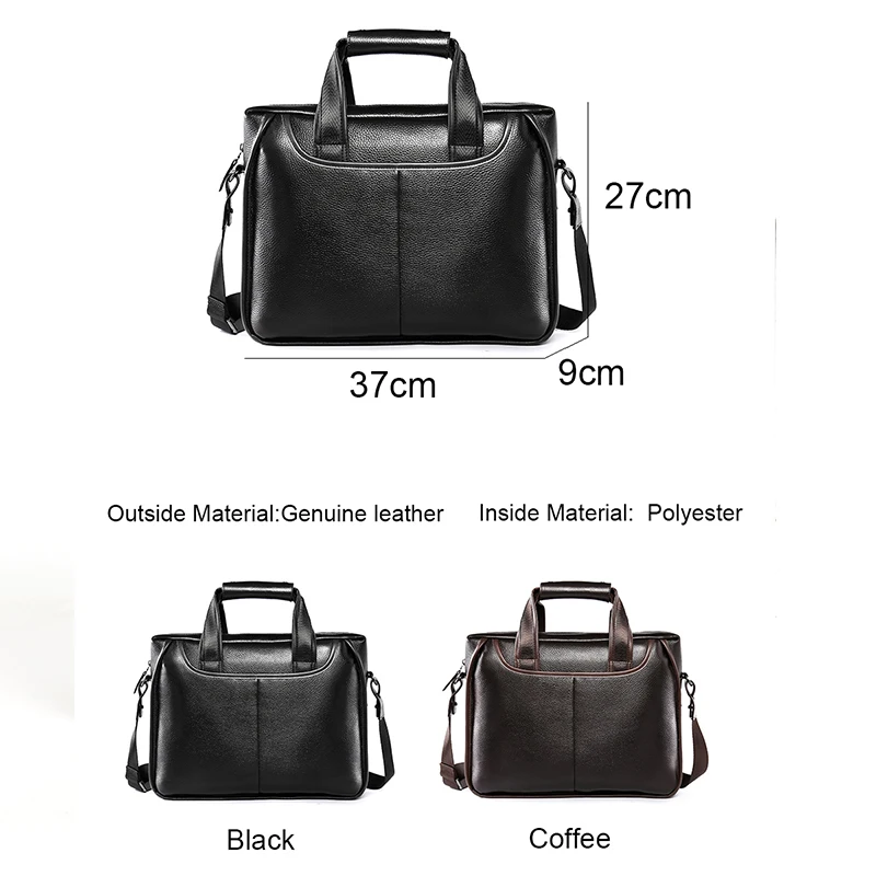 Black Briefcase Genuine Leather Casual Men Handbag Fashion Tote Bag Male Laptop Briefcase Bags High Quality Shoulder Men Bag