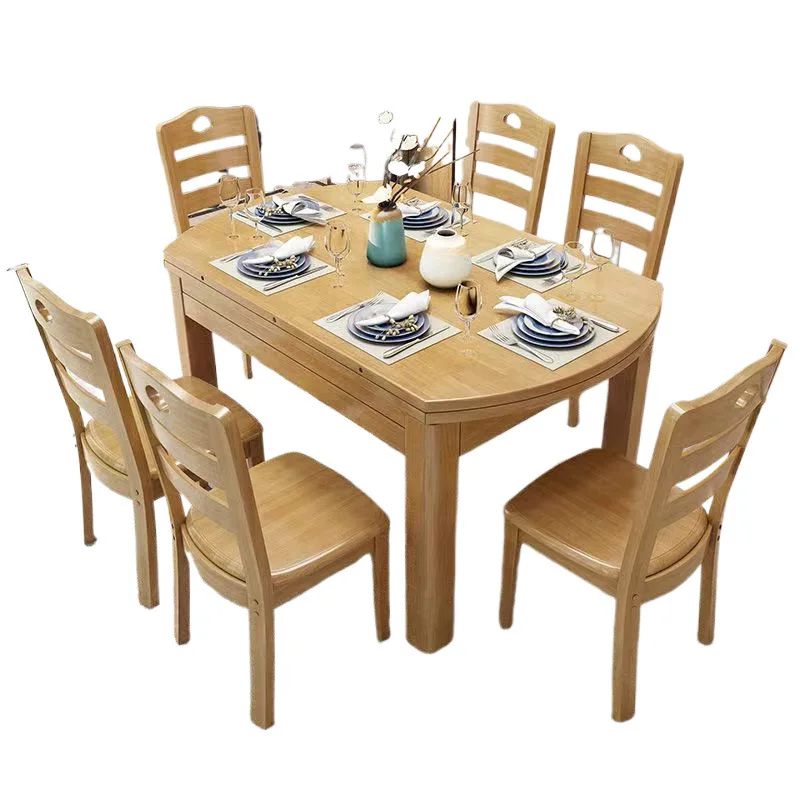 

Solid wood dining table and chair combination telescopic