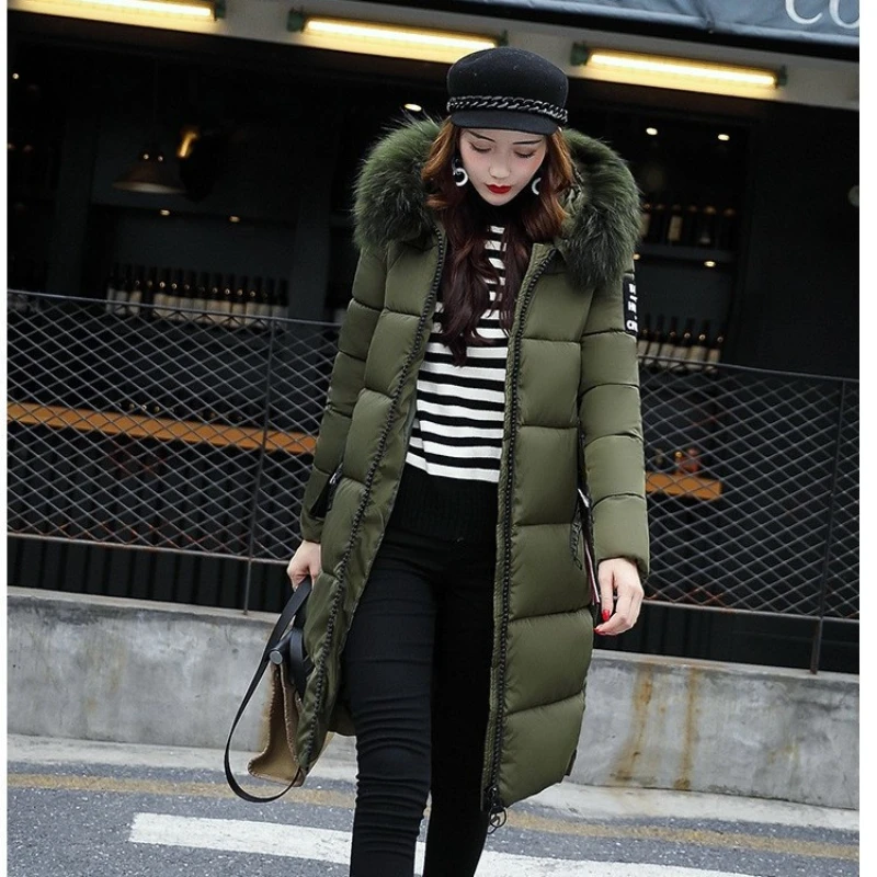 

2023 New Women's Jacket Parka Down Cotton Parkas Winter Jacket Fur Collar Hooded Parkas Overcoat Thick Slim Long Coat Outerwear