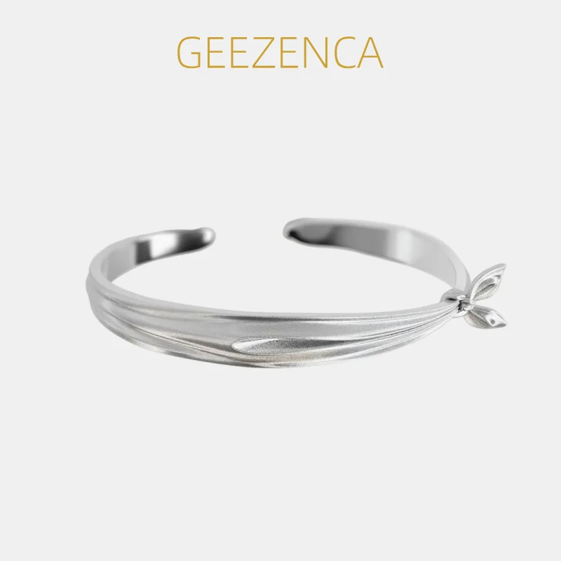 GEEZENCA Minimalism Luxury 925 Sterling Silver 3D Knot Shaped Bangle For Women Original Design Unique Chic Bracelet Best Gift