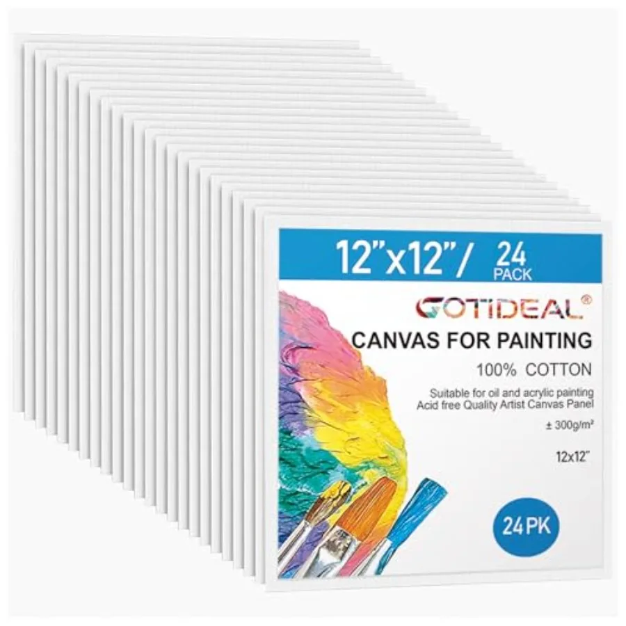 

Canvas for Painting, pcs 12x12 Primed Bulk Painting Canvas Board for and Adults, White Blank Canvas Panels for Acrylic Paint, O