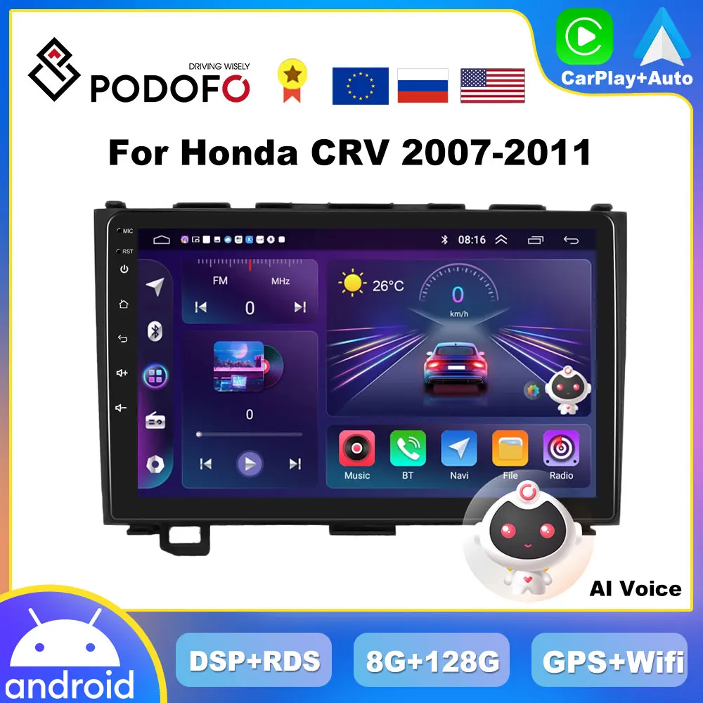 

Podofo Wireless CarPlay Multimedia Player For Honda CR-V 2007-2011 Android Radio With Screen 2Din Stereo Head Unit 4G GPS Navi