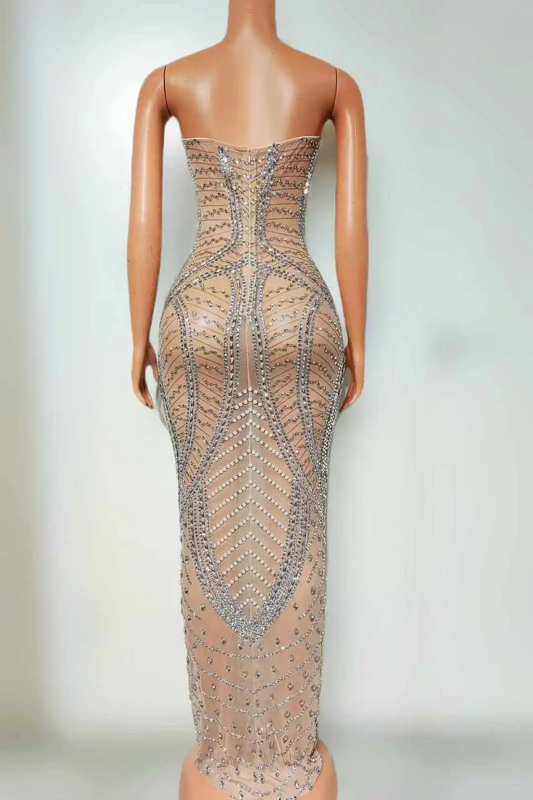 Bez rękawów, bez pleców, damska, brokatowa, długa sukienka z kryształkami, przyjęcie urodzinowe, wieczorowy strój na studniówkę