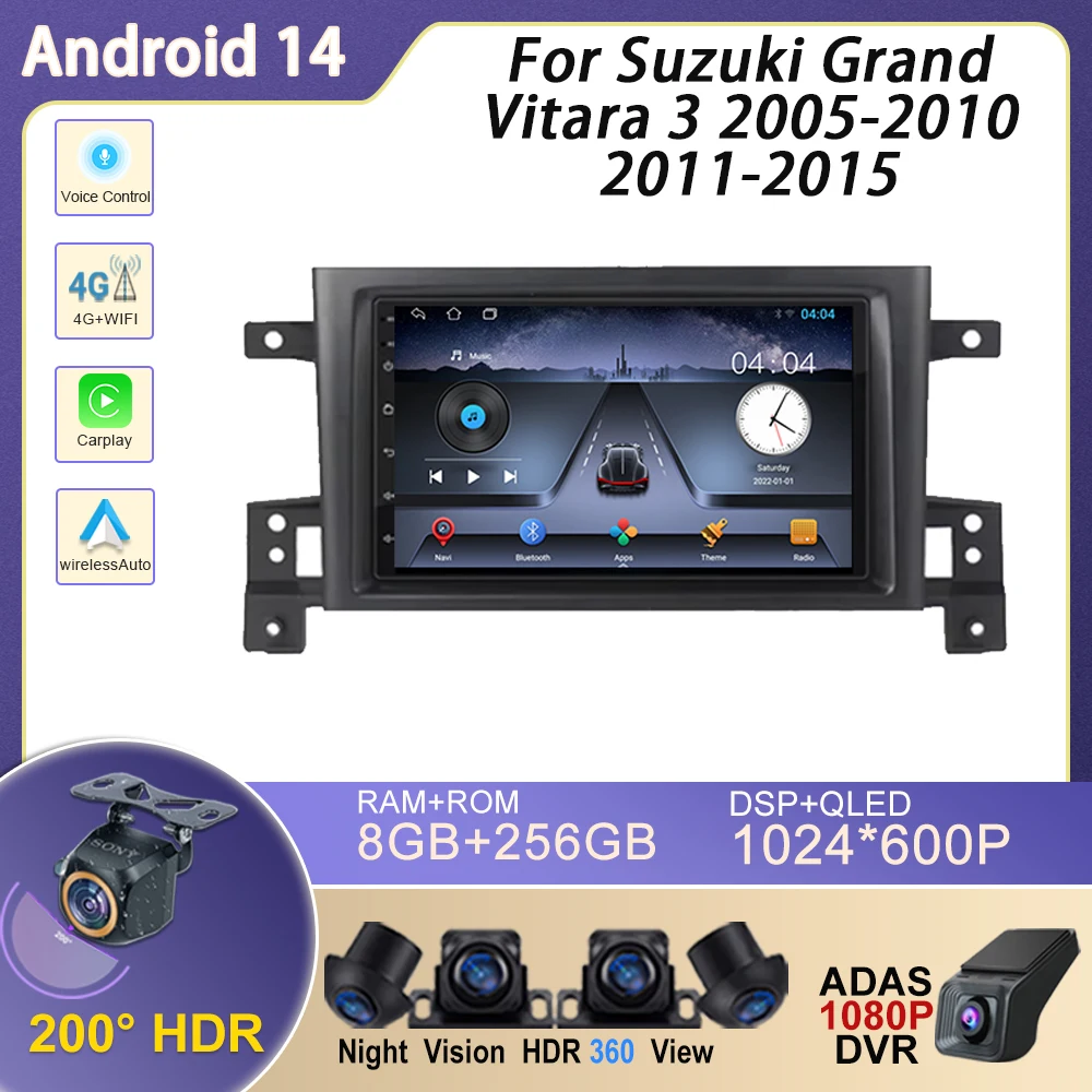 

4G WIF Car Radio Carplay For Suzuki Grand Vitara 3 2005-2010 2011-2015 Navigation GPS Android Auto Stereo Multimedia Player