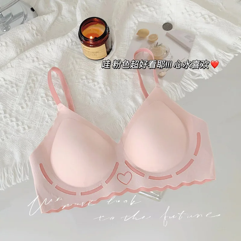 No scar lingerie women small breast gathered no steel ring summer thin thin collection of comfortable round bra vice breast