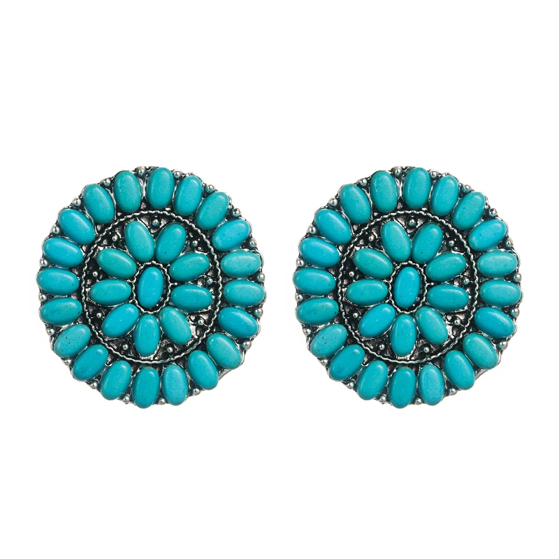 European and American Retro Geometric Round Turquoise Earrings, Fashionable and Personalized Temperament Turquoise Earrings