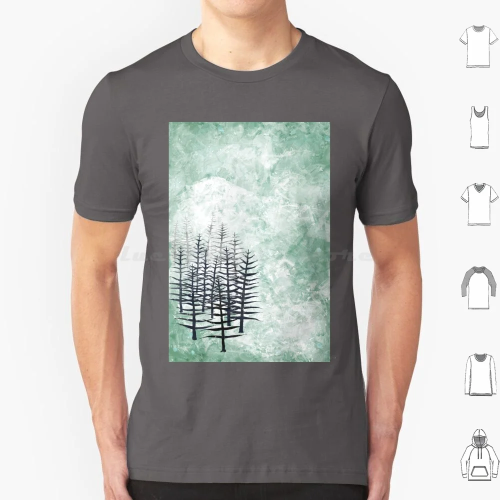 January T Shirt Big Size 100% Cotton Blue Christmas Cold Frost Frosty Green Landscape New Year Snow Trees January Winter Forest