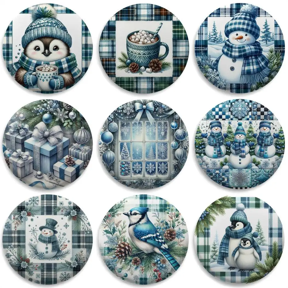 

Blue Christmas Penguin Snowman Badges Round Exquisite Badge Brooches Creative Pins For Clothes Hat Backpack Gift Accessories
