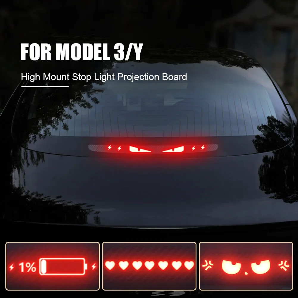 For Tesla Model 3 Model Y High Mount Brake Light Projection Board PVC Soft Board Stop Light Patch Easy Installation Accessories