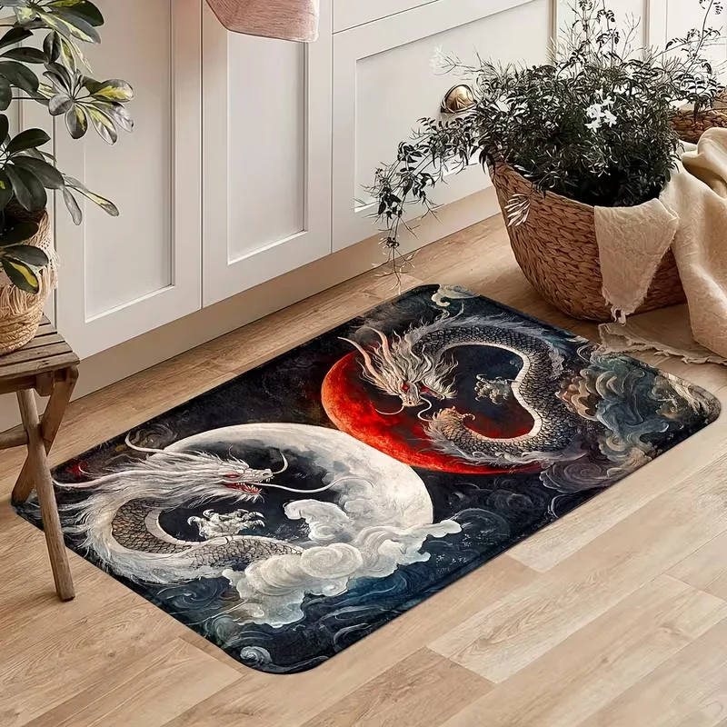 Chinese Dragon Doormat Soft Door Mat Yin Yang Sun Moon Cloud Pattern Entrance Kitchen Bedroom Retro Home Decor Indoor Carpet