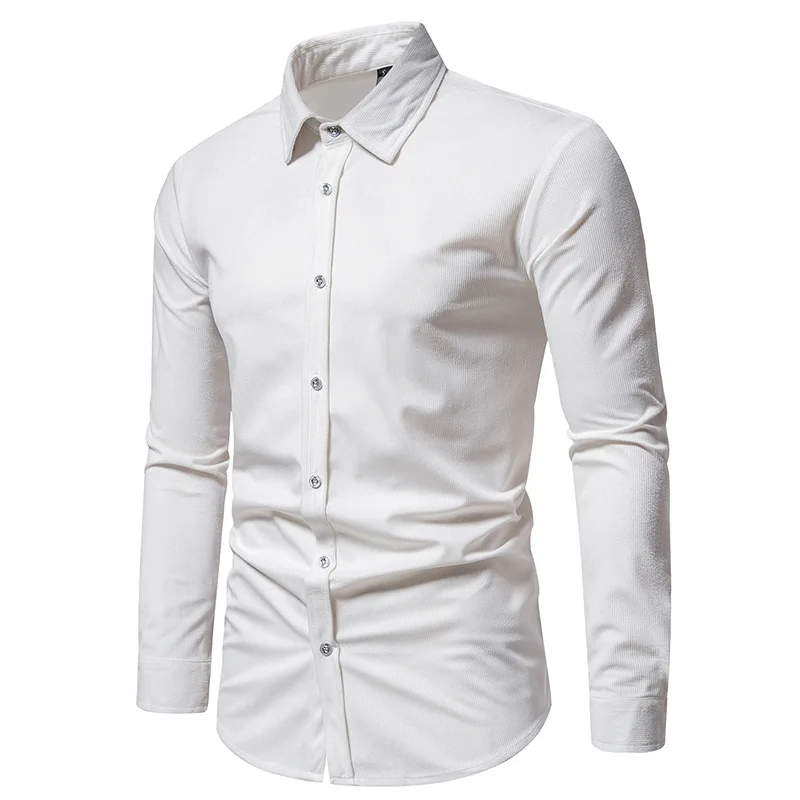 

Mens White Corduroy Shirt Casual Shacket Long Sleeve Button Up Shirts Men Daily Streetwear Business Work Blouse Camisas Hombre