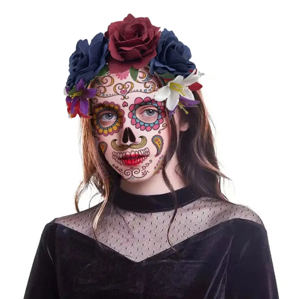 1pc Hot Halloween Rose Blume Krone Stirnband Mexikanische Blume Krone Boho Floral Regenbogen Haar Kopfschmuck für Party Kostüm Hochzeit – Detail 10