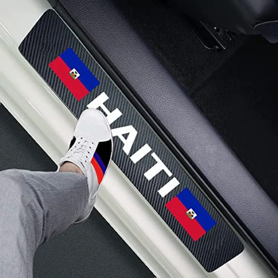 

Наклейки-защита на пороги автомобиля из углеродного волокна с флагом Гаити, 4 шт., декоративные накладки на передние/задние двери, защита от царапин