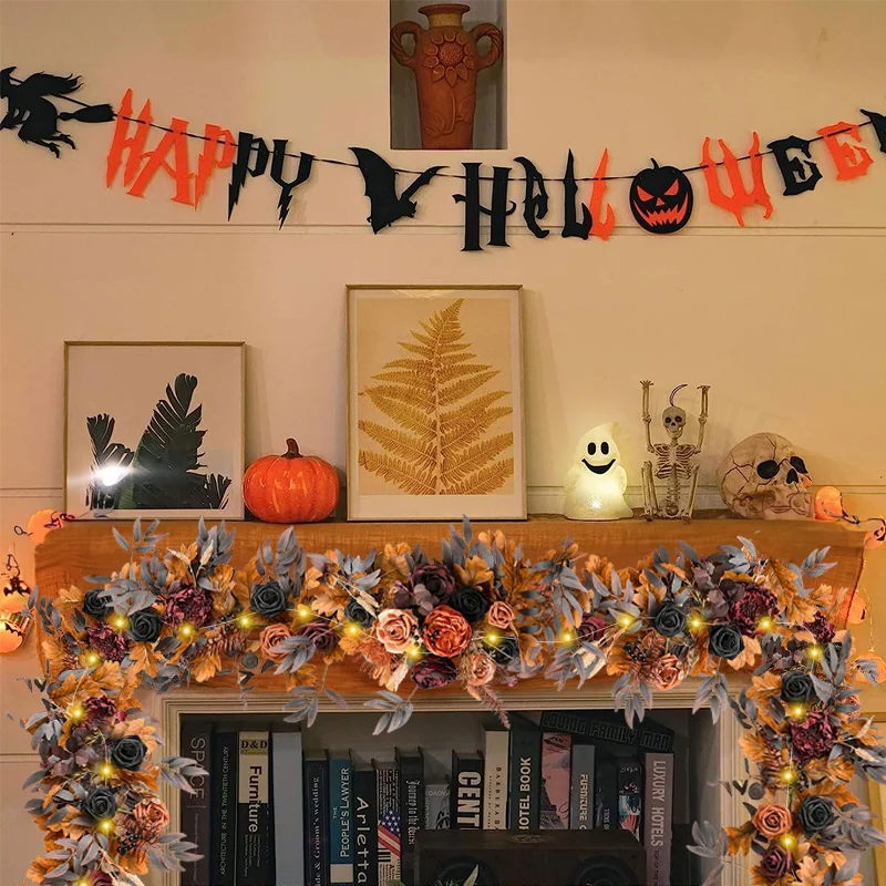 1.8M Halloween Artificial Garland Handmade Door Wreath Table Centerpiece And Staircase Party Decoration For Indoor and Outdoor