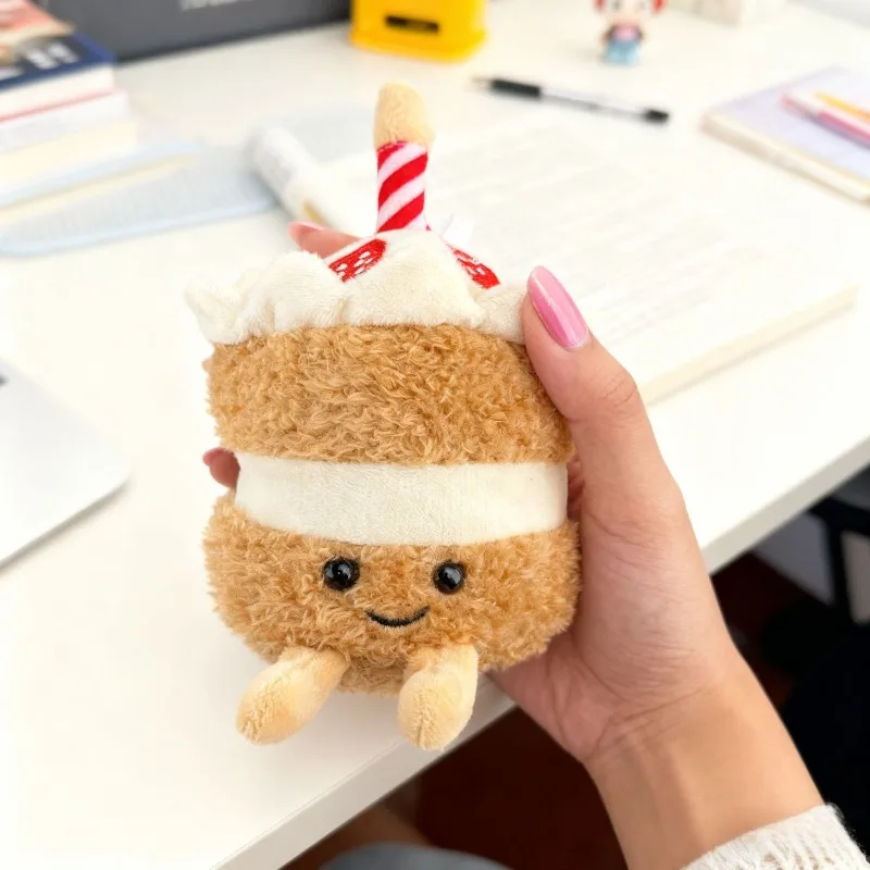 Uroczy pluszowy breloczek do kluczy w kształcie ciasta, z miękkiego, krótkiego pluszu z bawełny PP, zabawny prezent urodzinowy, zabawka-lalka.