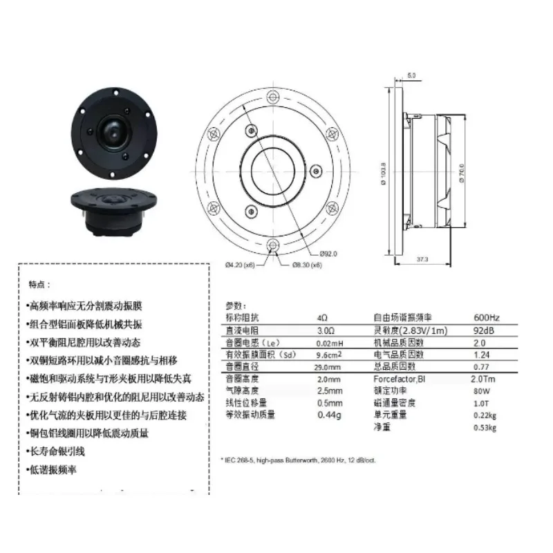 TW29R-B 1.1-inch Textile Dome Hi-Fi Tweeter Replacement Unit