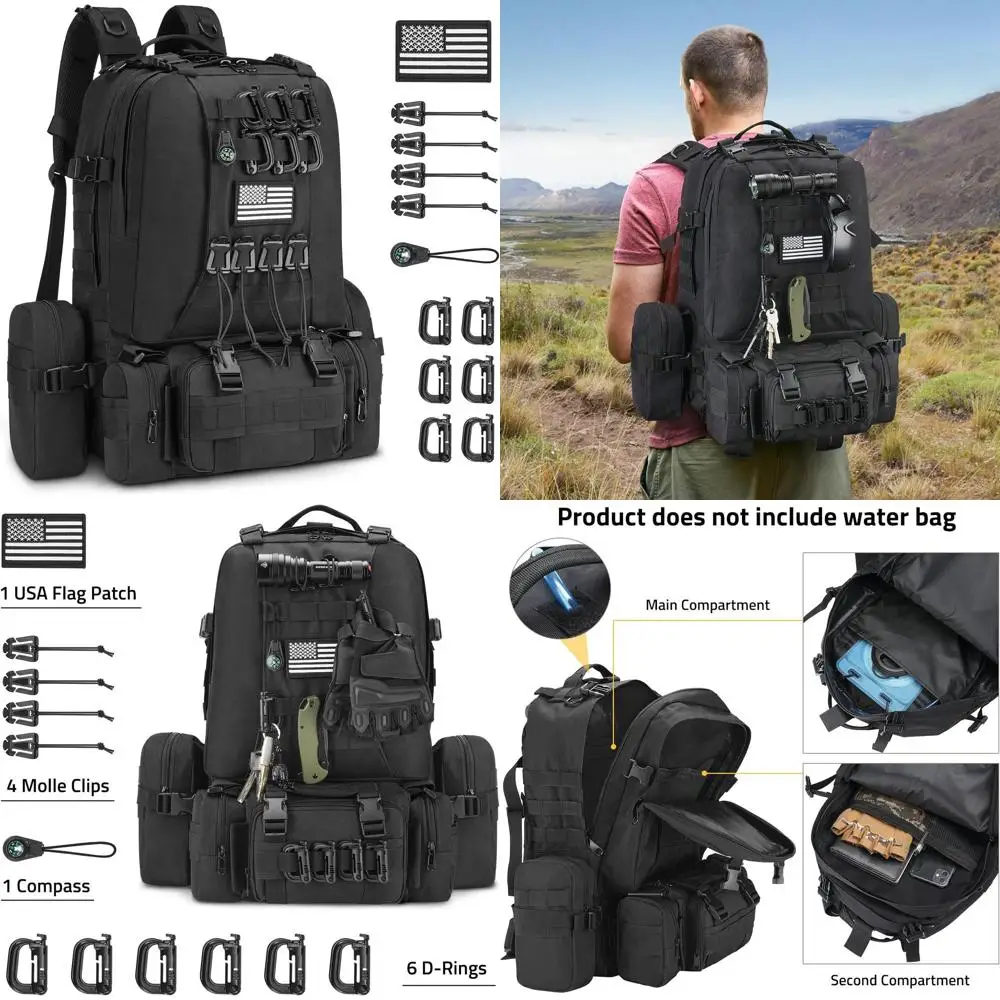 

Рюкзак в стиле милитари на 60 л с системой MOLLE, D-образными кольцами и компасом для выживания на 3 дня, походов и кемпинга