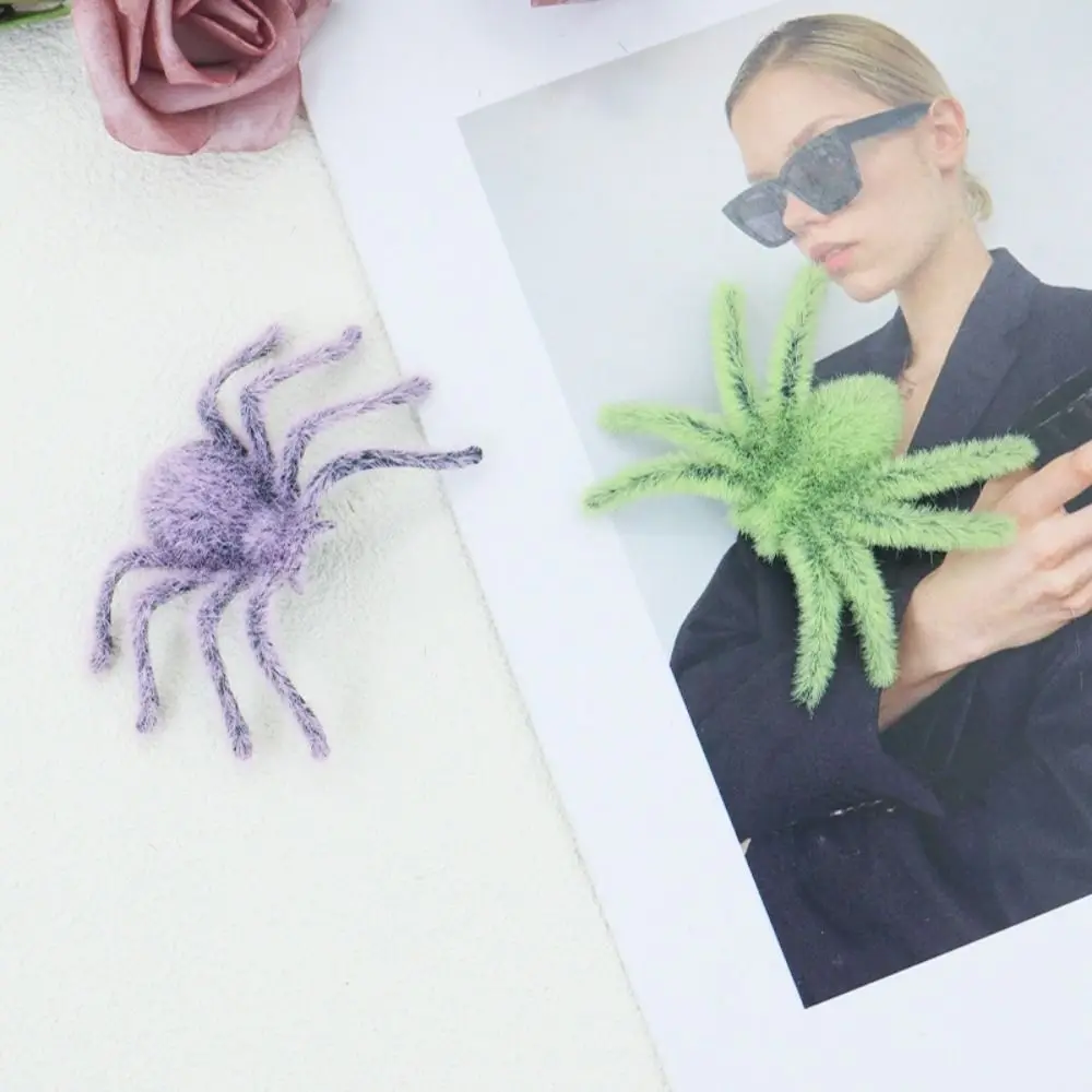 Spider Model Funny Halloween Plush Spider 3D Cartoon Flocking Black Spider Realistic Artificial Spider Haunted House