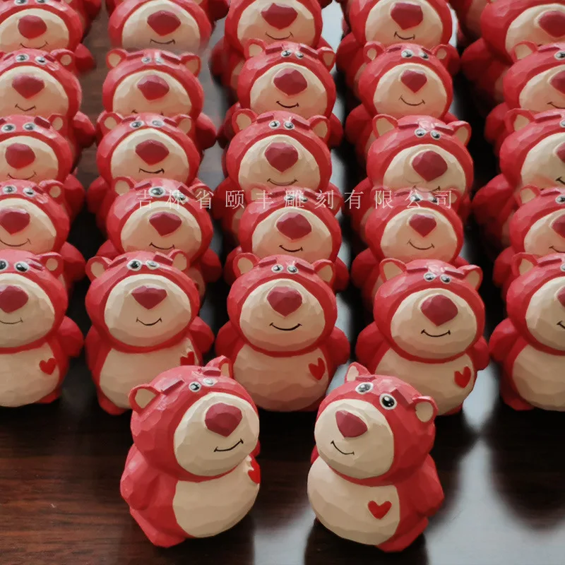 Strawberry Bear Lotso Wood Carving Ornaments Living Room Craft Accessories Toy Story 3 Cartoon Characters Children's Gifts