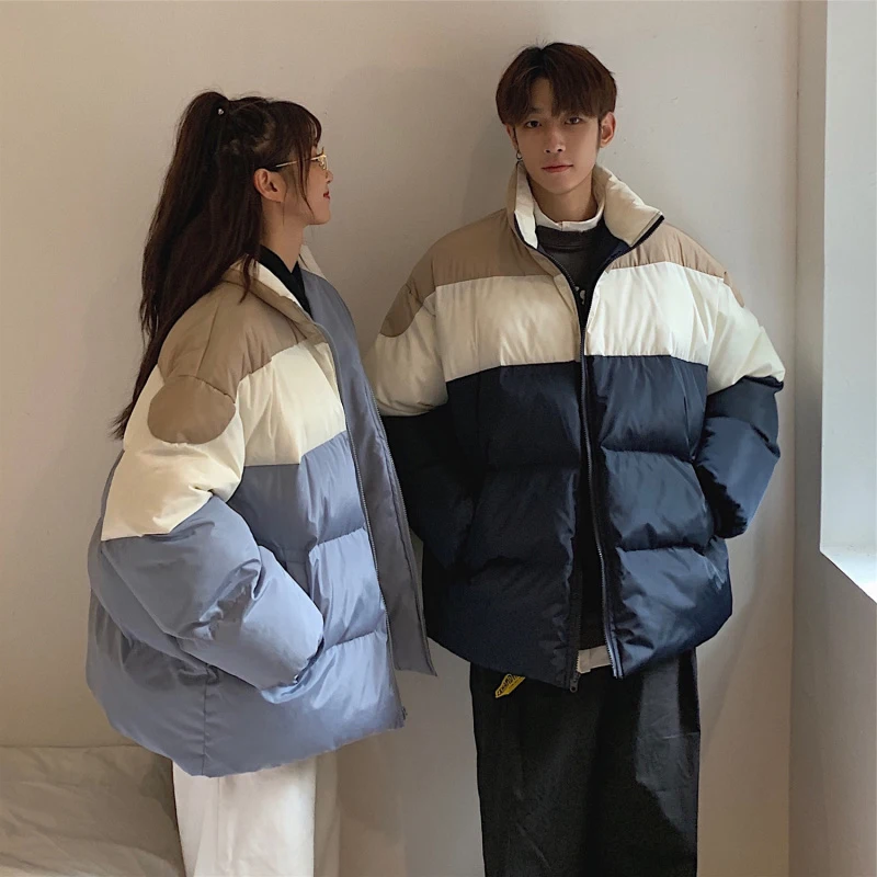 

Thiened Patchwork Cotton Jaet for Men Winter Outerwear Student Sle Couple's Cotton Coat Youth Casual Loose Fit