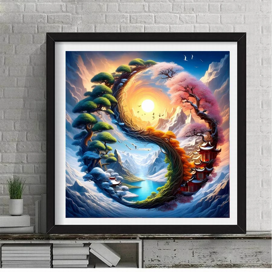 Diy Diamond Painting Four Seasons Full Mosaic Embroidery Tai Chi Natural Scenery Rhinestone Picture Jewelry Cross Stitch Kits