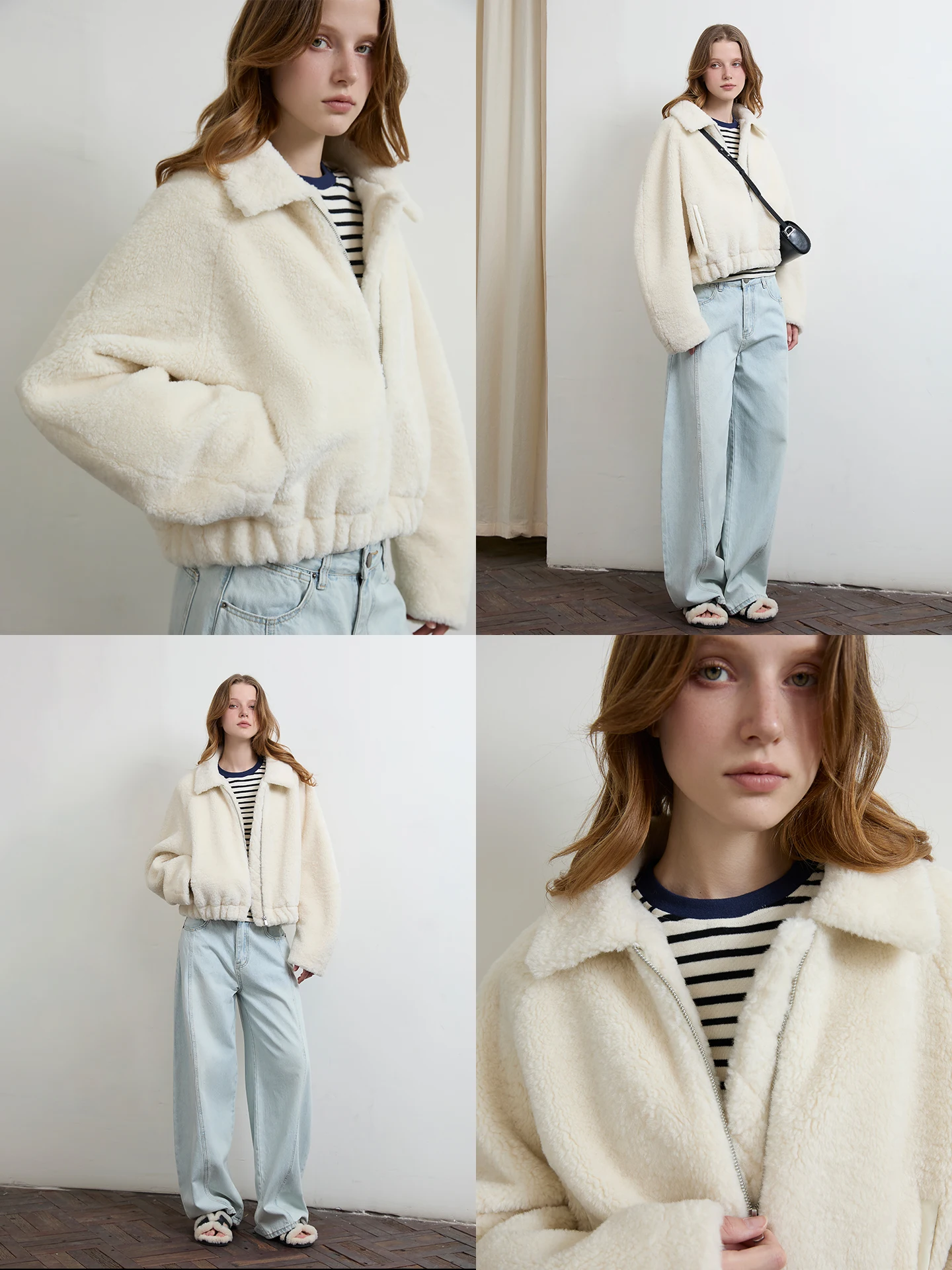 

Зимнее пальто из овечьего меха с свободным воротником в стиле ретро, зимнее пальто из полиэфирного волокна для молодых женщин, застежка-молния