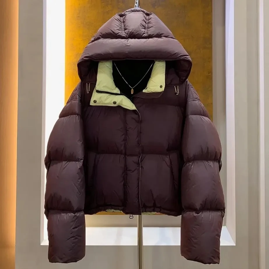 

Hooded Short Style Contrasting Color 2025 Winter New Loose Down Jacket Thick Bread Jacket For Women