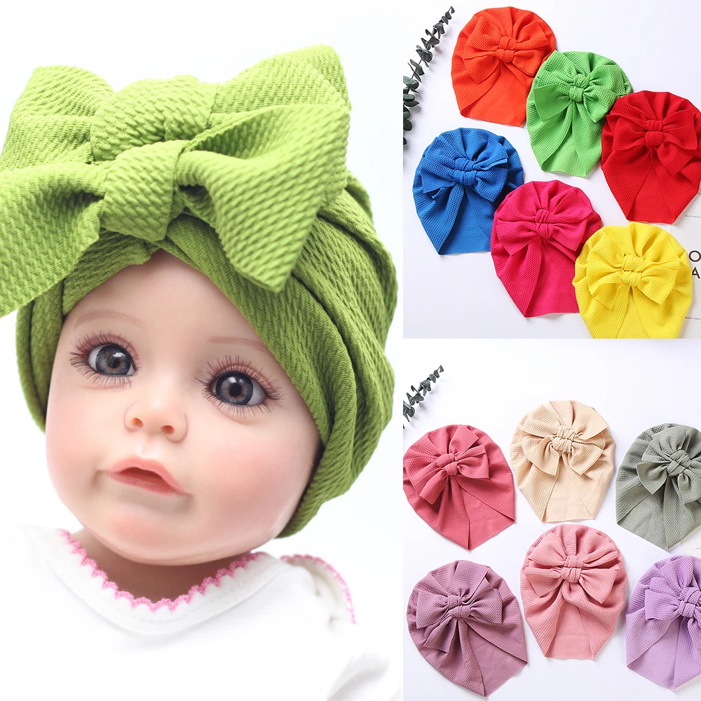 0-24M Newborn Bow Hat Baby Boy Bowknot Beanie Cotton Baby Girl Hat Turban Hat Infant BowKnot Hair Cap Toddlers Headwrap Bonnet