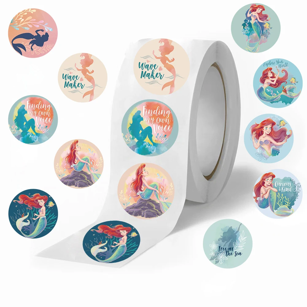 

500Pcs/Roll Disney Cartoon Little Mermaid Stickers Movie Anime Decal Skateboard Laptop Book Kawaii Sticker Pack Kids Girl Toy