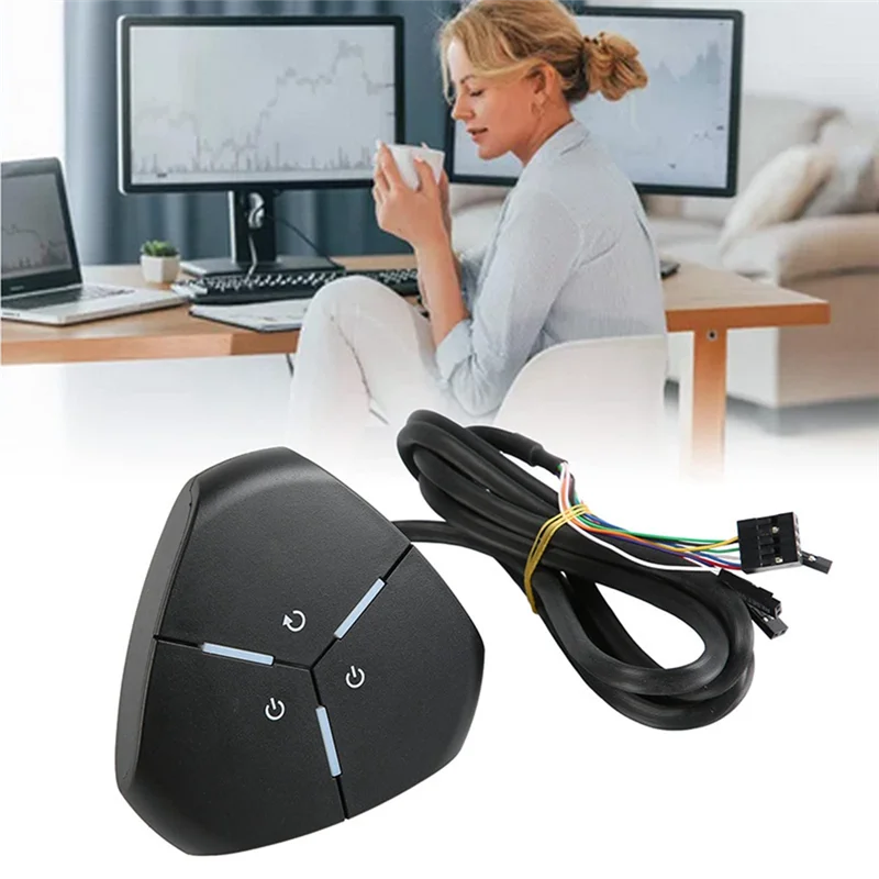 ABRJ-Computer Desktop Switch PC Power On/Restart Button Dual USB External Extension Power Cable On/Off Button For Office A