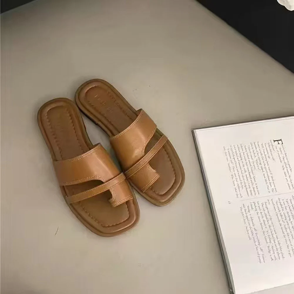 Sandália plana verão cor sólida sandálias planas dedo do pé aberto ao ar livre leve antiderrapante chinelos casuais praia sapatos femininos slides