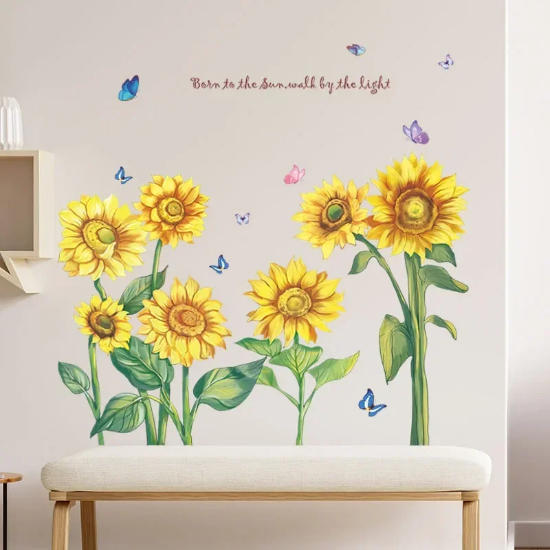 Garden fresh sunflower bedroom living room vestibule commercial wall beautification decorative wall stickers room decoration