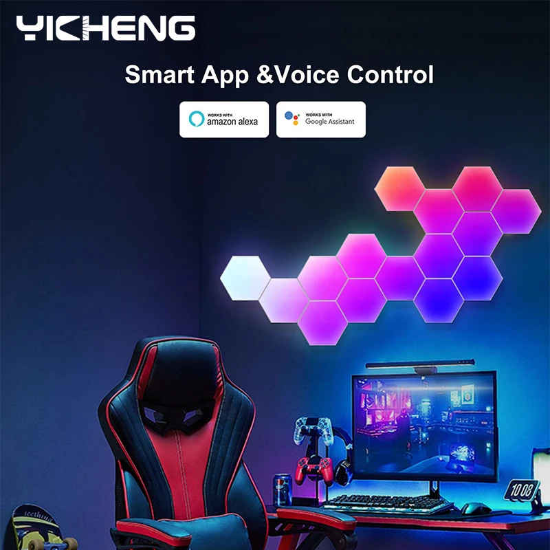 20PCS RGBIC Tuya LED Hexagon Light Indoor Wall Lamp APP Remote Control Night Light Computer Game Room Bedroom Bedside Decoration