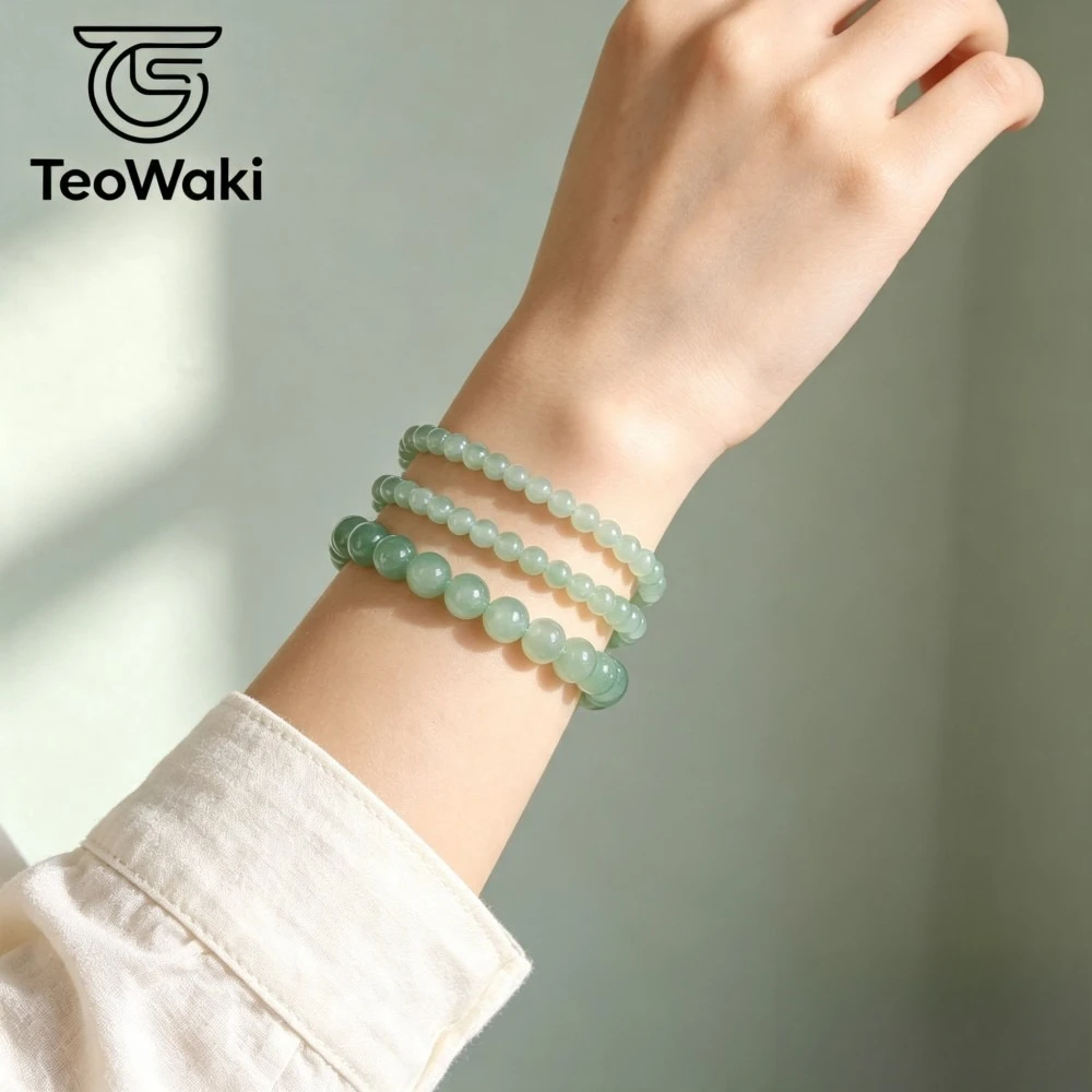 TeoWaki Natural Green Aventurine 3Piece Beaded Bracelet For Men Reclaim Your Edge Confidence Stretch Healing Bracelet Jewelry