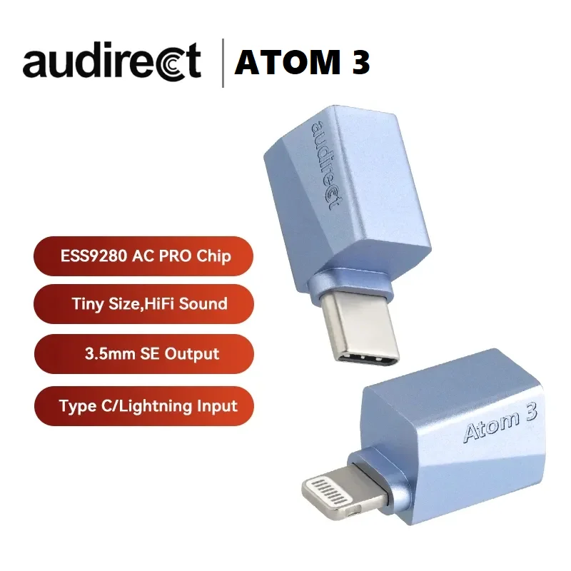 

Audirect ATOM3 ESS9280 AC Pro Portable DAC Headphone Amplifier Atom 3 DSD512 3.5mm SE Output USB Type C/Lightning Input DAC Amp