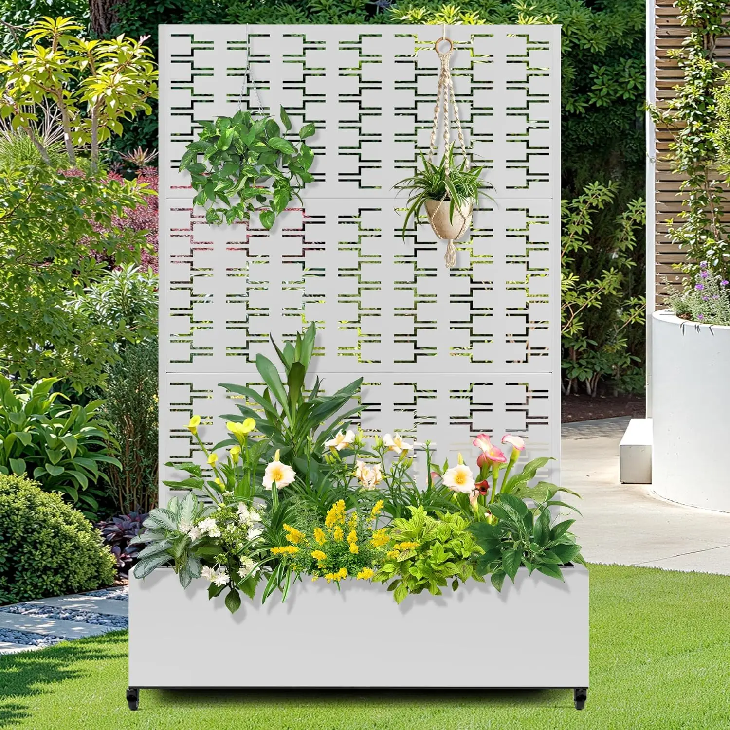 

Металлическая садовая кровать с колесиками и решеткой, кашпо размером 73 x 47 x 16 дюймов для вьющихся растений, овощей и лоз, особенности Privac