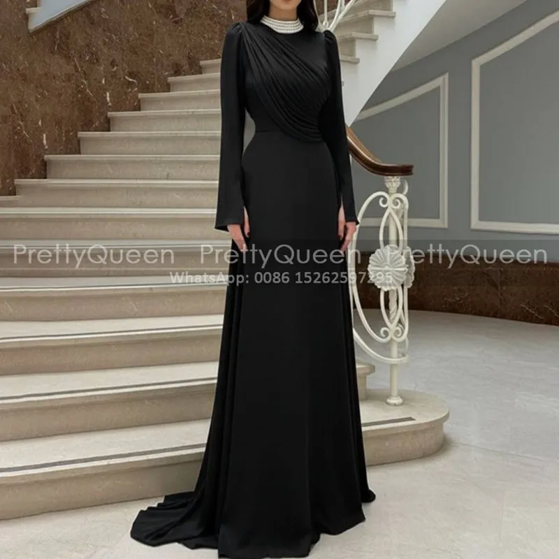 

Black A Line Mother of the Bride Dresses Long Sleeves Beaded High Neck Customized Evening Dress Party For Women