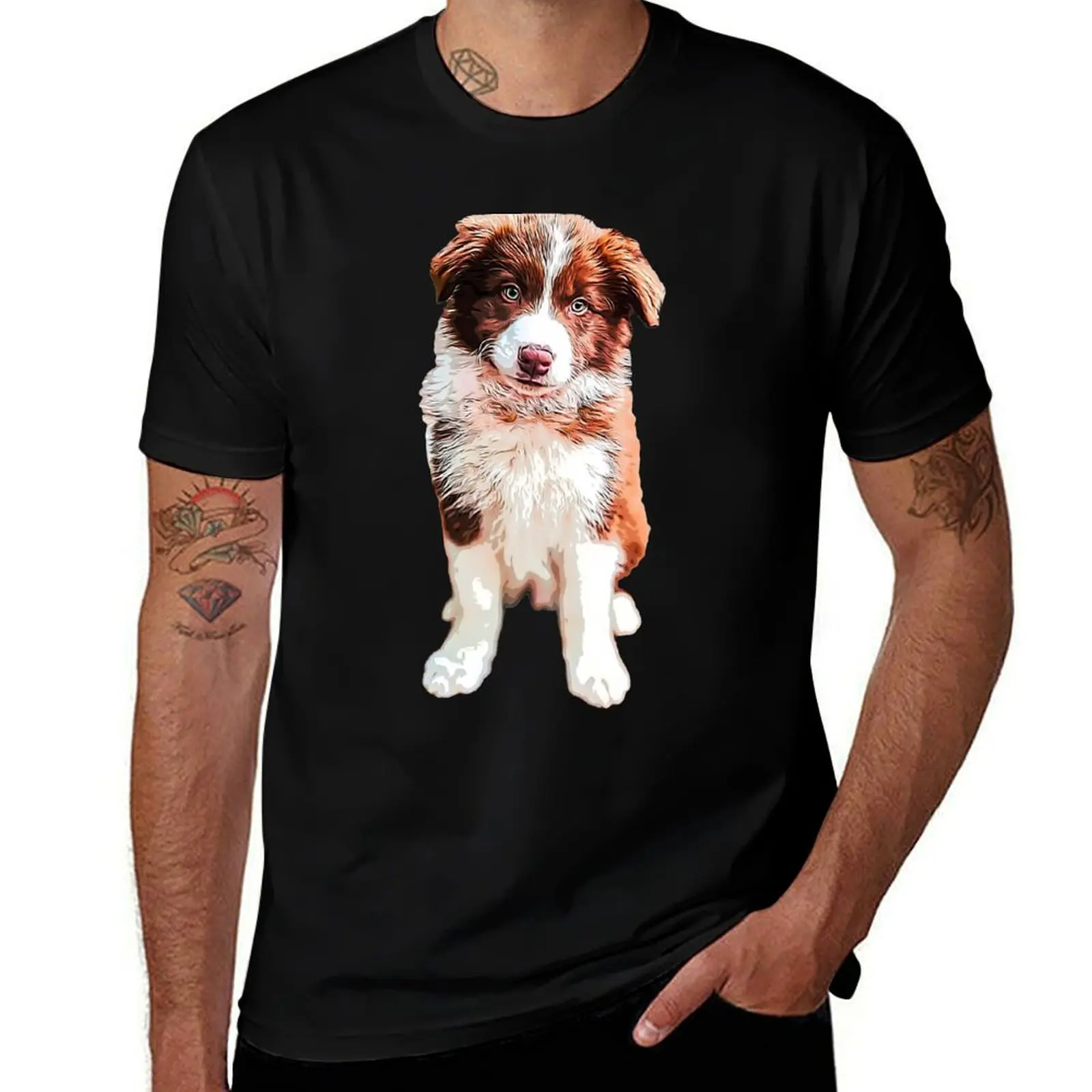 Camiseta con estampado de moda de Border Collie Cute Chocolate Puppy Dog, informal, de manga corta