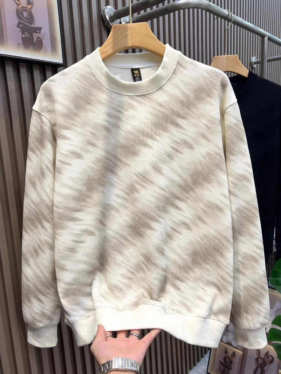 Men's Casual Long Sve round Ne Sweatirt Color Blo adient Dyeing Polyester Fiber Versatile Comfortable Autumn New A...