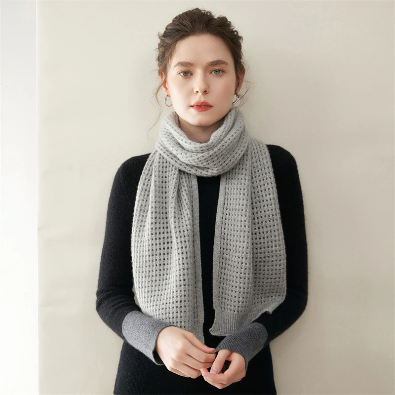 100% Pure Cashmere Scarf for Women Light Luxury Warm Airey Knit Versatile High-End Autumn Winter Fashion Accessory for Ladies