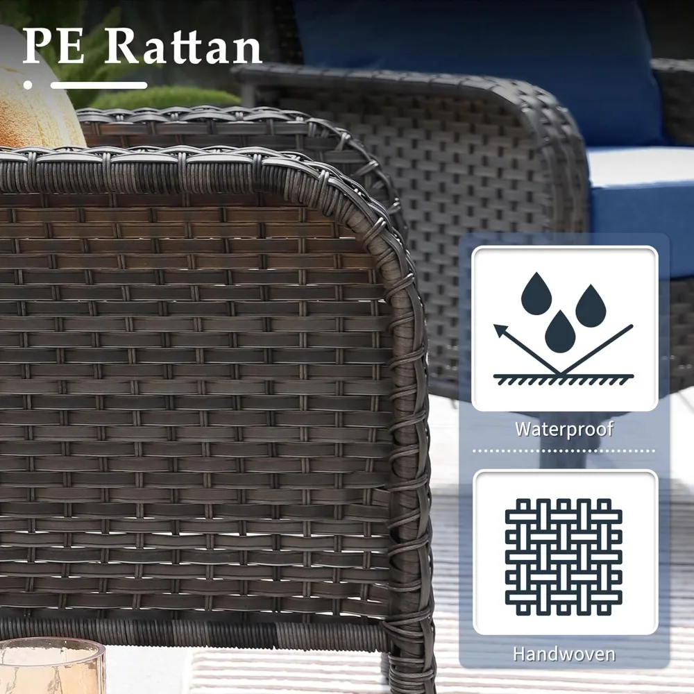 7 Pieces Outdoor Patio Furniture Set, Rattan Wicker Sectional Swivel Rocker Chairs Sets with Table, Swivel Glider Chairs, and Si