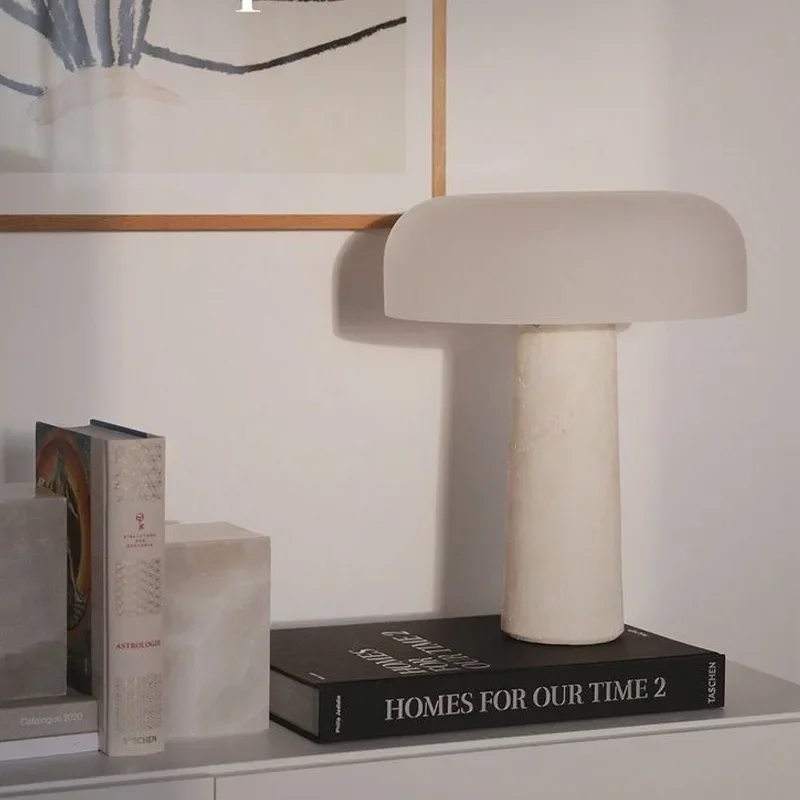 

Nordic Marble Stone Table Lamp LED Bedroom Mushroom Bedside Lamp For Living Room Shop Hotel Cream Style Indoor Lighting Fixture