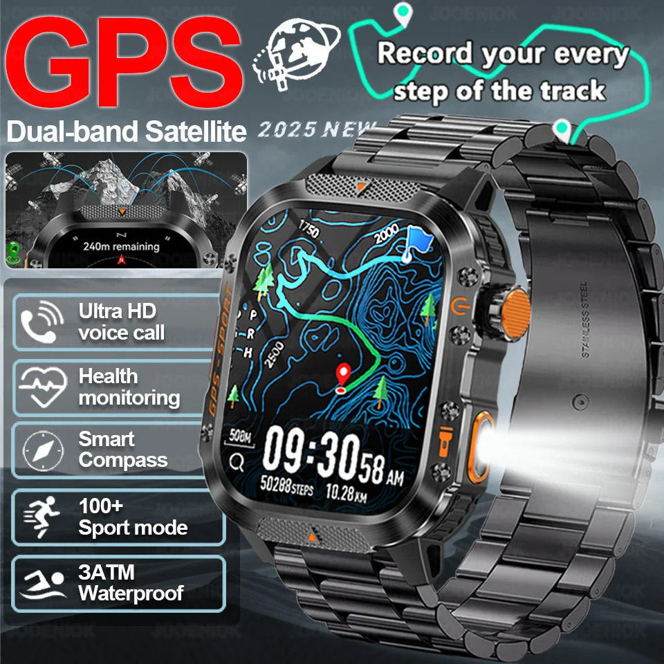 

2025 New Military GPS Sports Smart Watch Men 3ATM Waterproof Compass 540mAh Bluetooth Call Heart Rate Smartwatches Android IOS