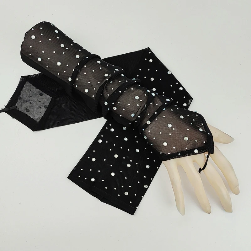 

Sexy Sparkling Diamond Mesh Elastic Gloves Evening Dinner Lace Long Thin Gloves Halloween Stage Performance Accessories