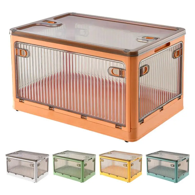 Large Capacity Books Snack Toy Bin Transparent Folding Dormitory Storage Box With Lids And Wheels Stackable Storage Bins